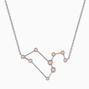 925 Sterling Silver Leo Zodiac Constellation Necklace - Rose Quartz Front View