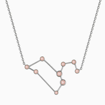 925 Sterling Silver Leo Zodiac Constellation Necklace - Rose Quartz Front View