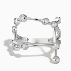 925 Sterling Silver Leo Zodiac Constellation Ring - Moonstone Front View
