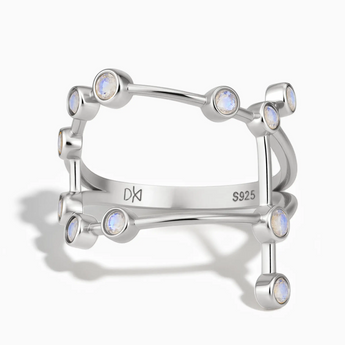 925 Sterling Silver Leo Zodiac Constellation Ring - Moonstone Front View