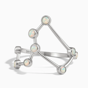 925 Sterling Silver Leo Zodiac Constellation Ring - Opal Front View