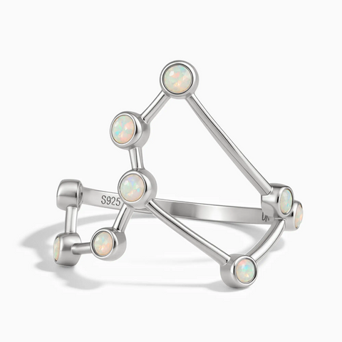 925 Sterling Silver Leo Zodiac Constellation Ring - Opal Front View