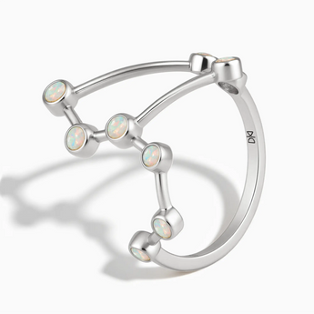 925 Sterling Silver Leo Zodiac Constellation Ring - Opal Side View