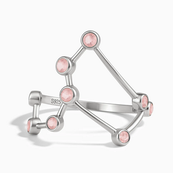 925 Sterling Silver Leo Zodiac Constellation Ring - Rose Quartz Front View