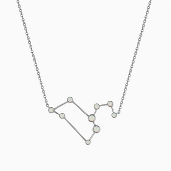 925 Sterling Silver Libra Zodiac Constellation Necklace - Opal Front View