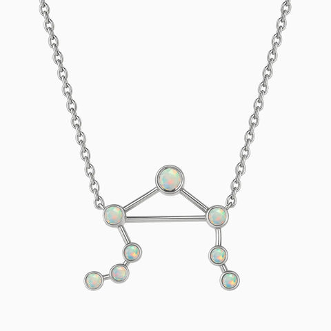 925 Sterling Silver Libra Zodiac Constellation Necklace - Opal Front View
