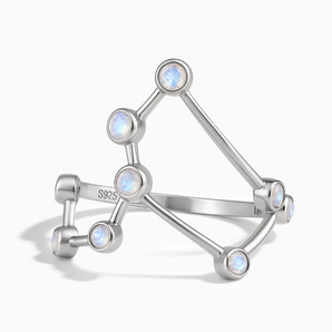 925 Sterling Silver Libra Zodiac Constellation Ring - Moonstone Front View
