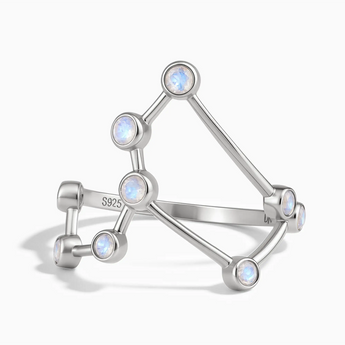 925 Sterling Silver Libra Zodiac Constellation Ring - Moonstone Front View
