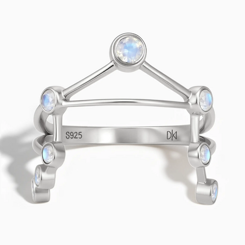 925 Sterling Silver Libra Zodiac Constellation Ring - Moonstone Front View