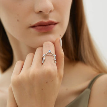 925 Sterling Silver Libra Zodiac Constellation Ring - Moonstone Model Shot