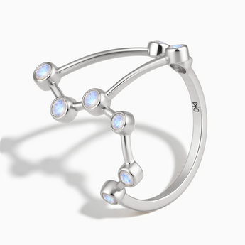 925 Sterling Silver Libra Zodiac Constellation Ring - Moonstone Side View