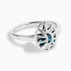 925 Sterling Silver London Blue Topaz Crescent Moon Hollow Oval Shaker Ring - Soul Cage Angled Front View