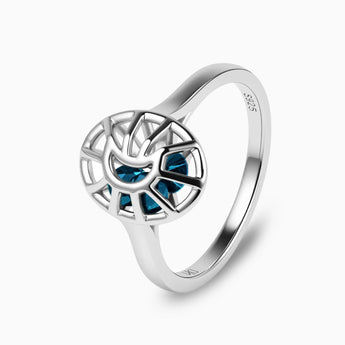 925 Sterling Silver London Blue Topaz Crescent Moon Hollow Oval Shaker Ring - Soul Cage Side View