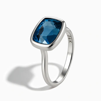 925 Sterling Silver London Blue Topaz Cushion Ring - Pure Hush Side View