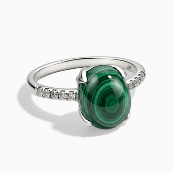 925 Sterling Silver Malachite Cabochon Ring - Minimal Spiritual Front View