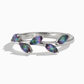 925 Sterling Silver Marquise Alexandrite Leaf Ring - Secret Garden Front View