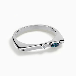 925 Sterling Silver Marquise Alexandrite Puzzle Stacking Ring - Minimal Glow Front View
