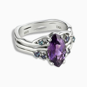 925 Sterling Silver Marquise Amethyst Alexandrite Branch-Like Ring - Regal Gleam Front View