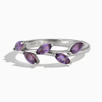 925 Sterling Silver Marquise Amethyst Leaf Ring - Secret Garden Front View
