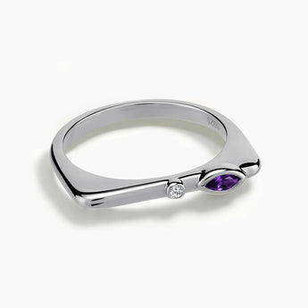 925 Sterling Silver Marquise Amethyst Puzzle Stacking Ring - Minimal Glow Front View