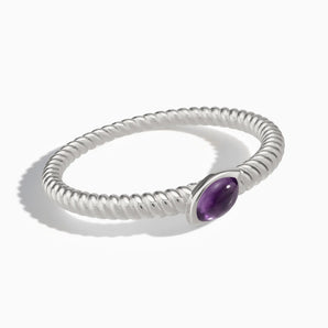 925 Sterling Silver Marquise Amethyst Twisted Ring - Spiral Spectrum Front View