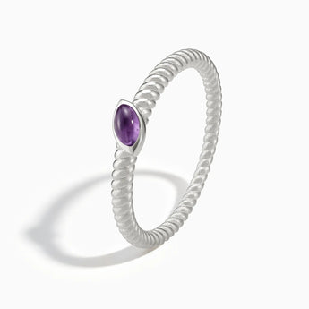 925 Sterling Silver Marquise Amethyst Twisted Ring - Spiral Spectrum Side View