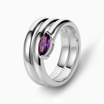 925 Sterling Silver Marquise Amethyst Wrap Ring - Eye of Light Side Profile View