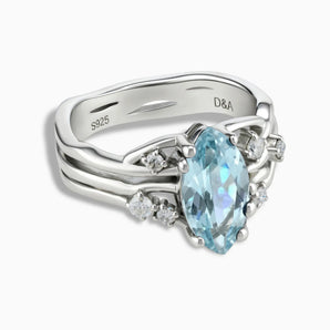925 Sterling Silver Marquise Aquamarine Branch-Like Ring - Regal Gleam Front View