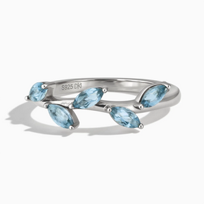 925 Sterling Silver Marquise Aquamarine Leaf Ring - Secret Garden Front View