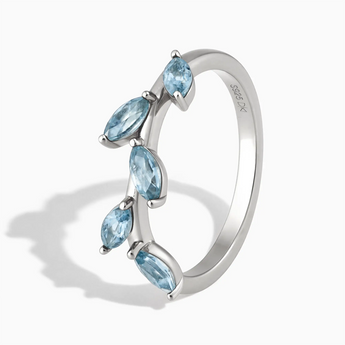 925 Sterling Silver Marquise Aquamarine Leaf Ring - Secret Garden Side View