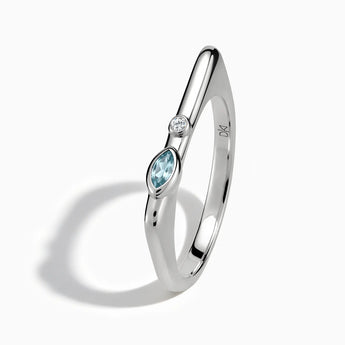 925 Sterling Silver Marquise Aquamarine Puzzle Stacking Ring - Minimal Glow Side View