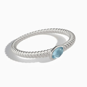 925 Sterling Silver Marquise Aquamarine Twisted Ring - Spiral Spectrum Front View