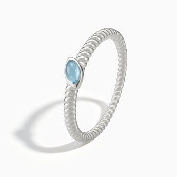 925 Sterling Silver Marquise Aquamarine Twisted Ring - Spiral Spectrum Side View