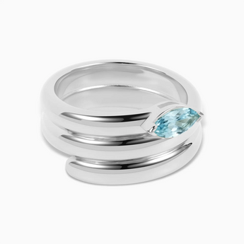 925 Sterling Silver Marquise Aquamarine Wrap Ring - Eye of Light Hero Angle View