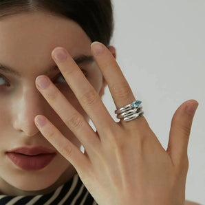 925 Sterling Silver Marquise Aquamarine Wrap Ring - Eye of Light Model Shot