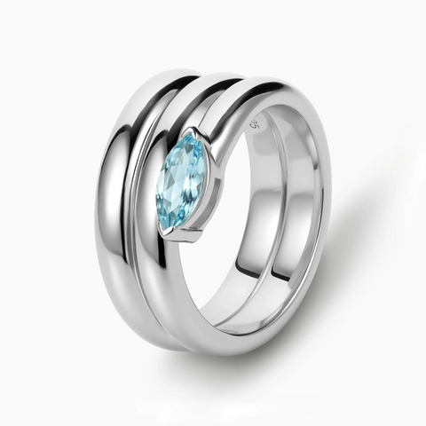 925 Sterling Silver Marquise Aquamarine Wrap Ring - Eye of Light Side Profile View