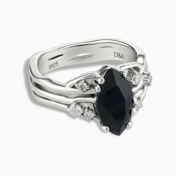 925 Sterling Silver Marquise Black Onyx Branch-Like Ring - Regal Gleam Front View