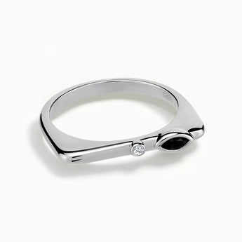 925 Sterling Silver Marquise Black Onyx Puzzle Stacking Ring - Minimal Glow Front View