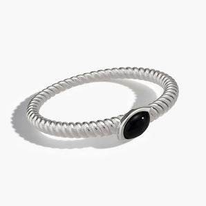 925 Sterling Silver Marquise Black Onyx Twisted Ring - Spiral Spectrum Front View