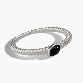925 Sterling Silver Marquise Black Onyx Twisted Ring - Spiral Spectrum Front View
