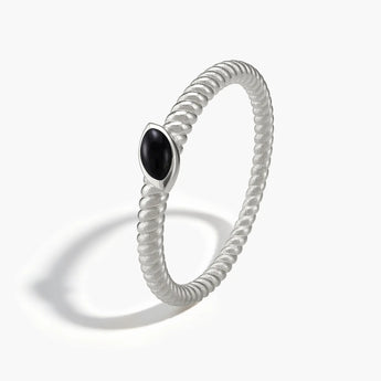925 Sterling Silver Marquise Black Onyx Twisted Ring - Spiral Spectrum Side View