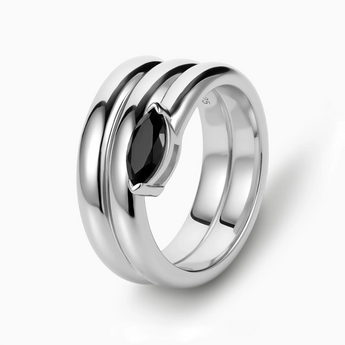 925 Sterling Silver Marquise Black Onyx Wrap Ring - Eye of Light Side Profile View