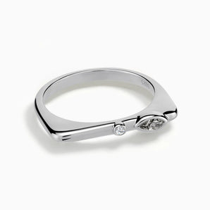 925 Sterling Silver Marquise Black Rutilated Quartz Puzzle Stacking Ring - Minimal Glow Front View
