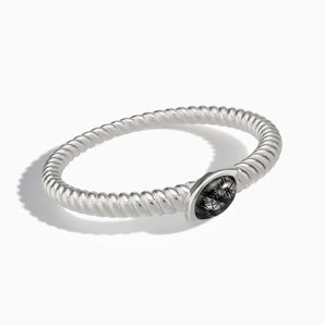 925 Sterling Silver Marquise Black Rutilated Quartz Twisted Ring - Spiral Spectrum Front View
