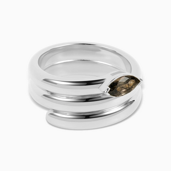 925 Sterling Silver Marquise Black Rutilated Quartz Wrap Ring - Eye of Light Hero Angle View