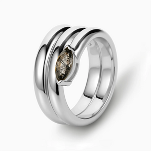 925 Sterling Silver Marquise Black Rutilated Quartz Wrap Ring - Eye of Light Side Profile View
