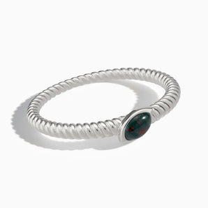 925 Sterling Silver Marquise Bloodstone Twisted Ring - Spiral Spectrum Front View