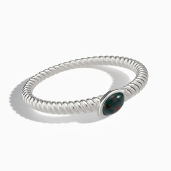 925 Sterling Silver Marquise Bloodstone Twisted Ring - Spiral Spectrum Front View
