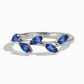 925 Sterling Silver Marquise Blue Sapphire Leaf Ring - Secret Garden Front View
