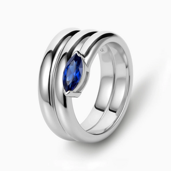 925 Sterling Silver Marquise Blue Sapphire Wrap Ring - Eye of Light Side Profile View